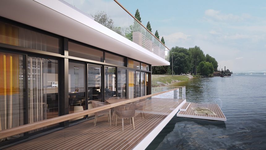 Floating villa on the Sava river