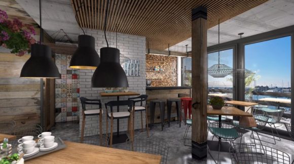 Industrial style meets comfort in a lovely marina