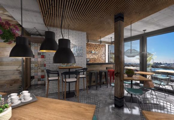 Industrial style meets comfort in a lovely marina