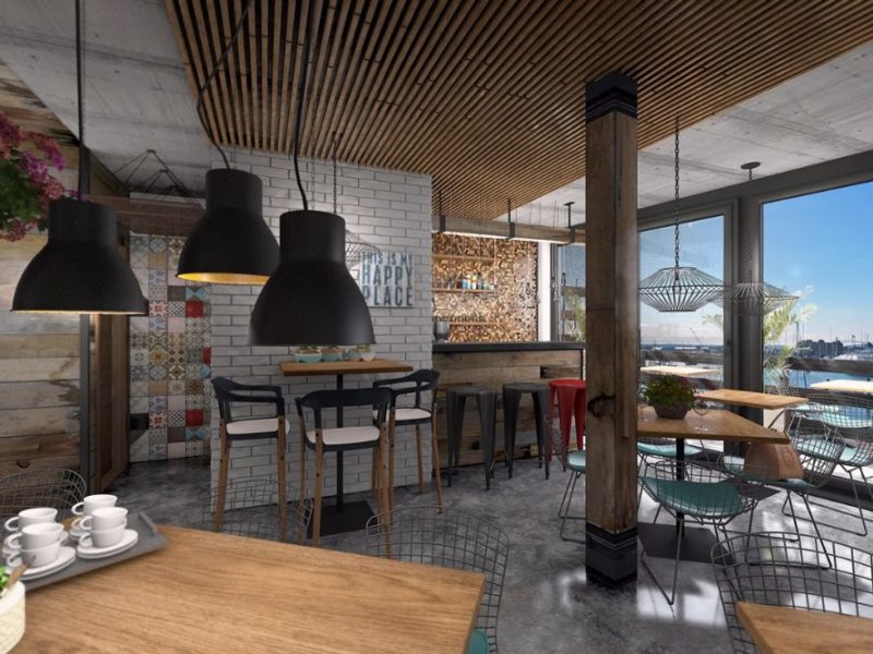 Industrial style meets comfort in a lovely marina