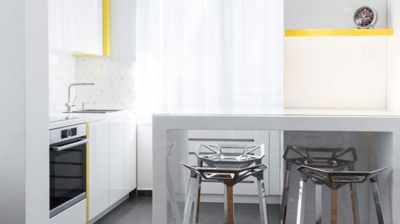 Contemporary design of a tiny luminous kitchen